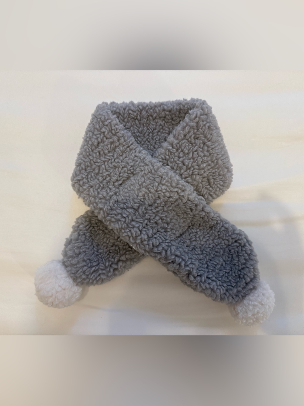 Kids Cozy Sherpa Scarf with Pom-Pom - Light Gray